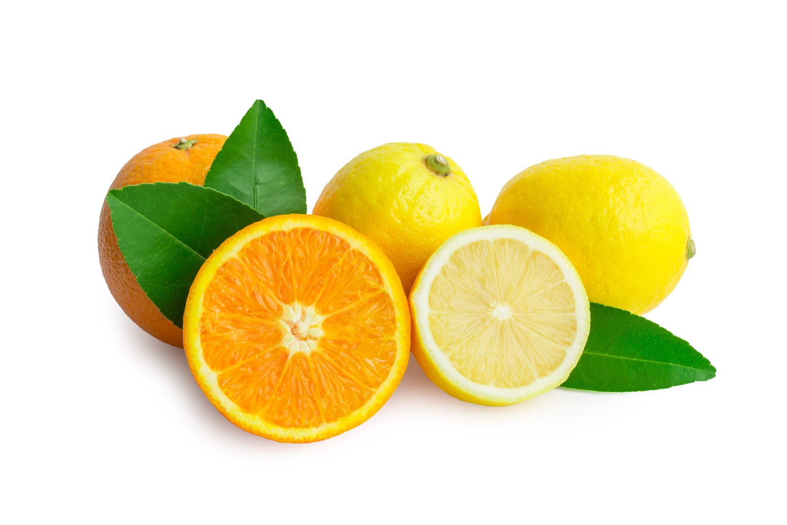 fresh orange and lemon on white
